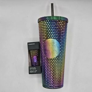 NWT Starbucks Fall 2023 Oilslick Bling Cold Cup Tumbler & Keychain